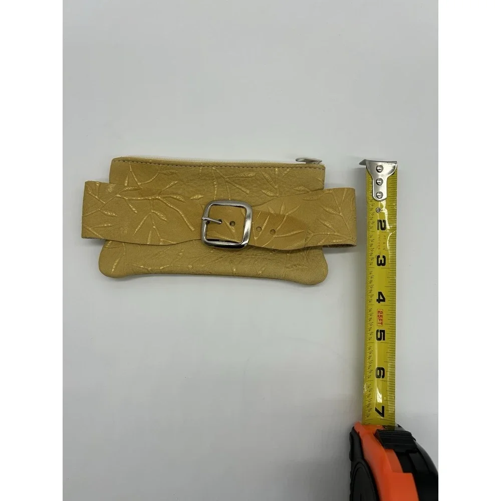 Mustard‎ yellow tooled leather bag pouch Wristlet